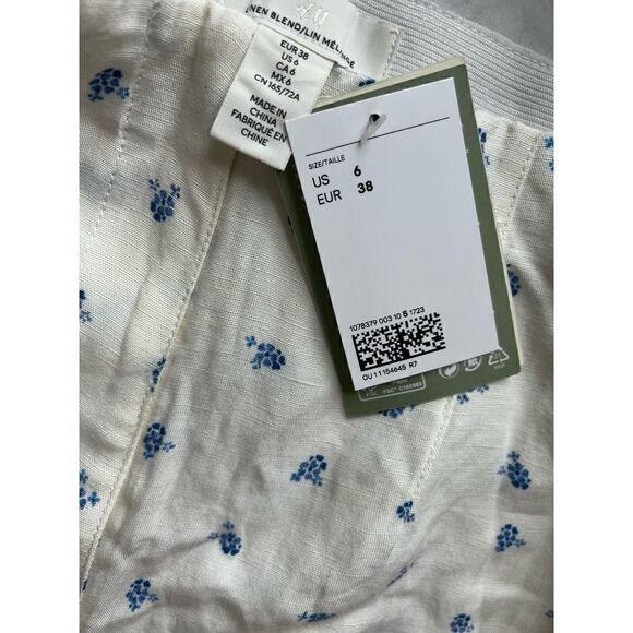 H&M White Blue Floral Linen Blend Top and Short Set 6/M - Picture 5 of 5